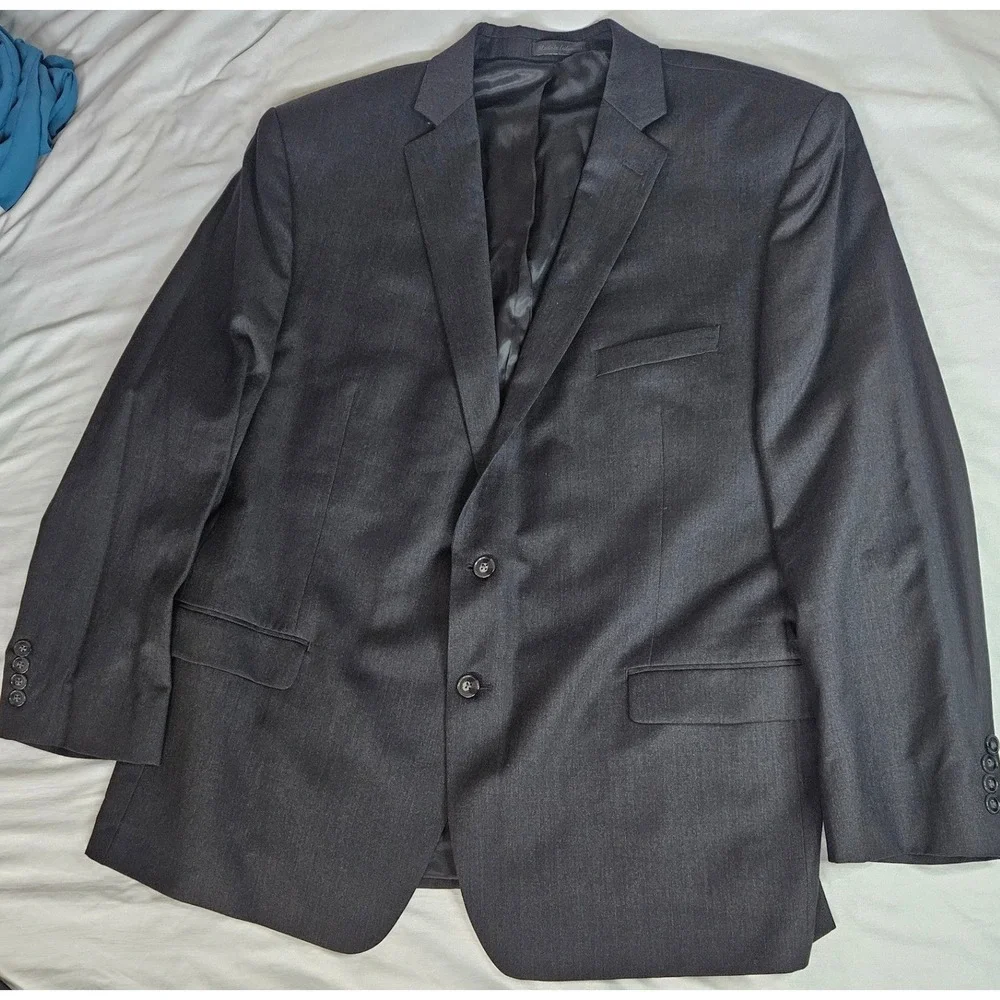 Calvin Klein‎ Mens 48R Blazer Charcoal Gray 100% Wool 2 Button Suit Jacket 48 R